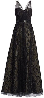 Rene Ruiz Collection Illusion Metallic Tulle Gown