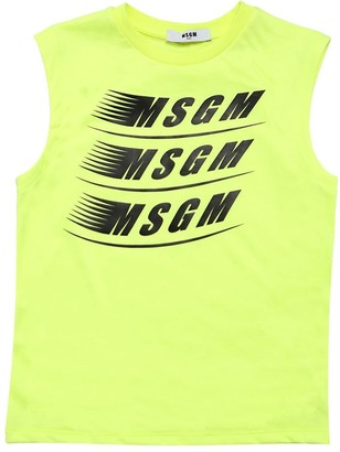 MSGM Logo Printed Cotton Jersey Tank Top