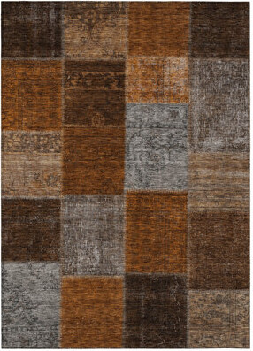 3' X 5' Orange And Taupe Patchwork Washable Indoor Outdoor Area Rug