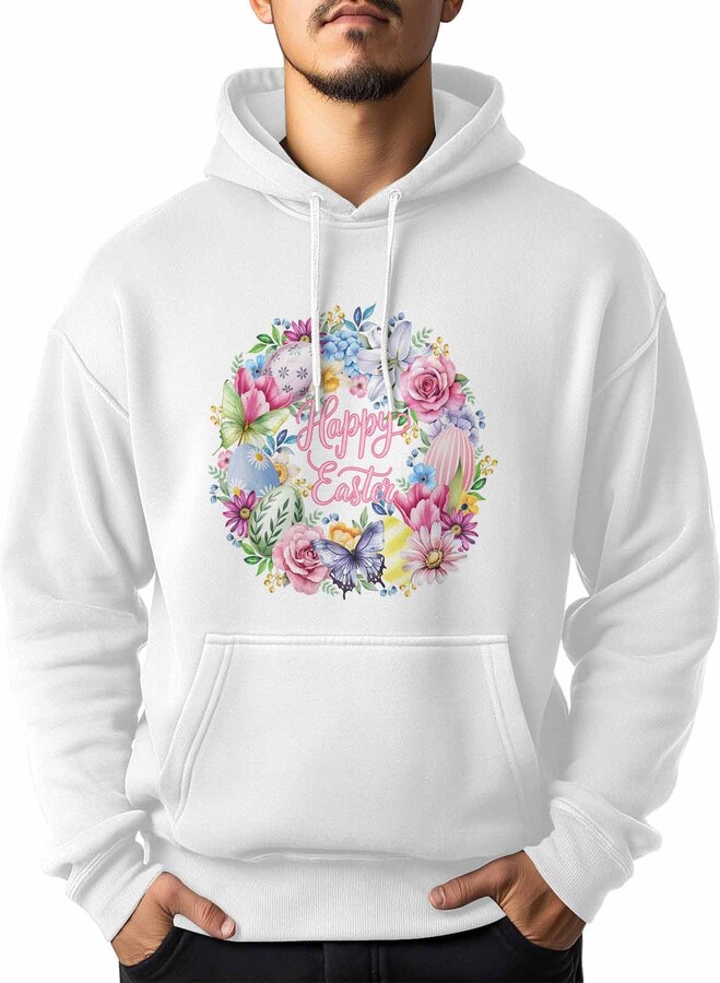 FANKIGETEBA Black Hooded Sweatshirt Flower Easter Egg Butterfly Hoodie Men's Sweatshirts Spring Pastoral Style