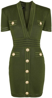 Balmain Army Green Knitted Mini Dress