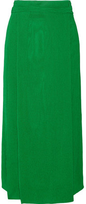 Protagonist Plissé-crepe Wrap-effect Midi Skirt - Bright green