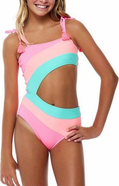 Beach Lingo Girls' Square Neck Cutout One Piece Swimsuit 12 Watermelon
