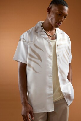 boohoo Mens Cream Short Sleeve Satin Oversized Leaf Shirt - ShopStyle