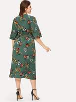 Thumbnail for your product : Shein Plus Floral Print Self-tie Wrap Chiffon Dress