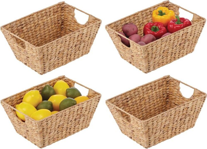 Farmlyn Creek 3-Pack 9 inch Square Wicker Storage Baskets with Liners -  Small Woven Bins for Organizing Kitchen and Closet Shelves