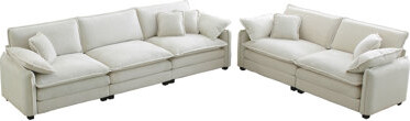 Latitude Run Family Sofa Set Deep Seat Sofa Warm Sofa For Home Cinema And Living Room One 2-Seater Sofa And One 3-Seater SofaTan Corduroy