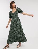 Thumbnail for your product : ASOS DESIGN tiered maxi dress with puff sleeves and open back in leopard print