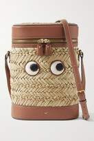 Thumbnail for your product : Anya Hindmarch Eyes Leather-trimmed Straw Shoulder Bag - Neutrals
