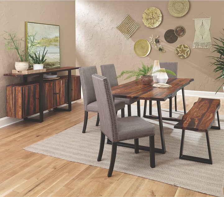 Rustic Modern Design Live Edge Wood Dining Set with Matching Buffet