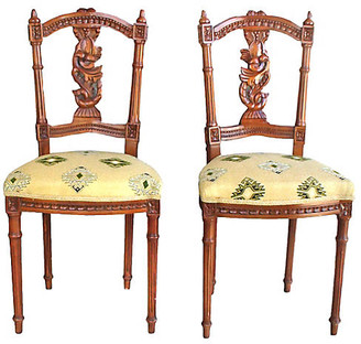 One Kings Lane Vintage Hand-Carved Walnut Side Chairs - Set of 2 - Laurie Frank