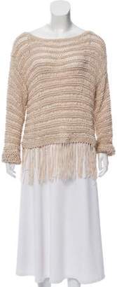 Intermix Fringe-Trimmed Woven Sweater Tan Fringe-Trimmed Woven Sweater