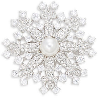 Nadri Crystal Pave and Faux Pearl Snowflake Pin
