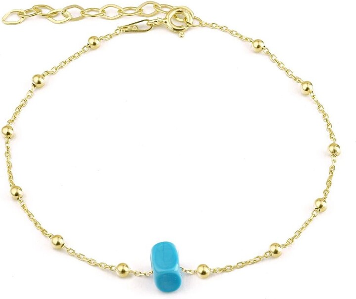 Spero London Sterling Silver Beaded Satellite Chain Bracelet With Turquoise Gemstone - Gold