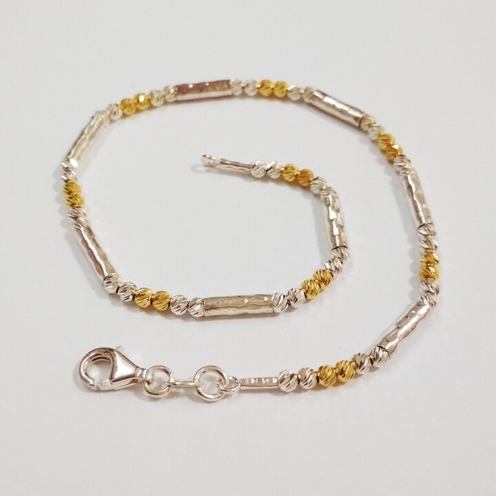 Etsy 3 Pcs Sterling Silver 925 3mm Diamond Cut Laser Beads & Hammered Tubes Two Tone Bracelets Lot - Custom Made To Your