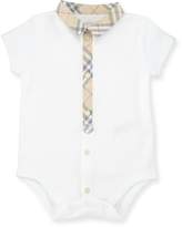 Thumbnail for your product : Burberry Tannar Check-Placket Jersey Playsuit, White, Size 3-24 Months