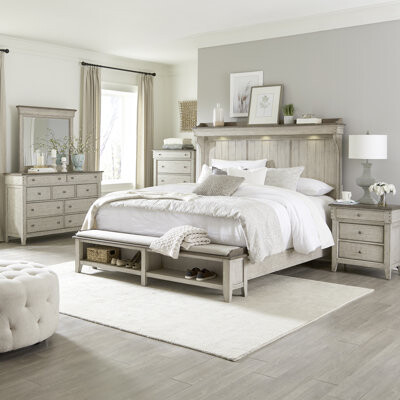 Laurel Foundry Modern Farmhouse Cathleen Mantle Storage Bed Dresser & Mirror Chest Night Stand