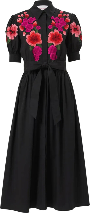 Carolina Herrera Floral-Embroidered Shirt Dress