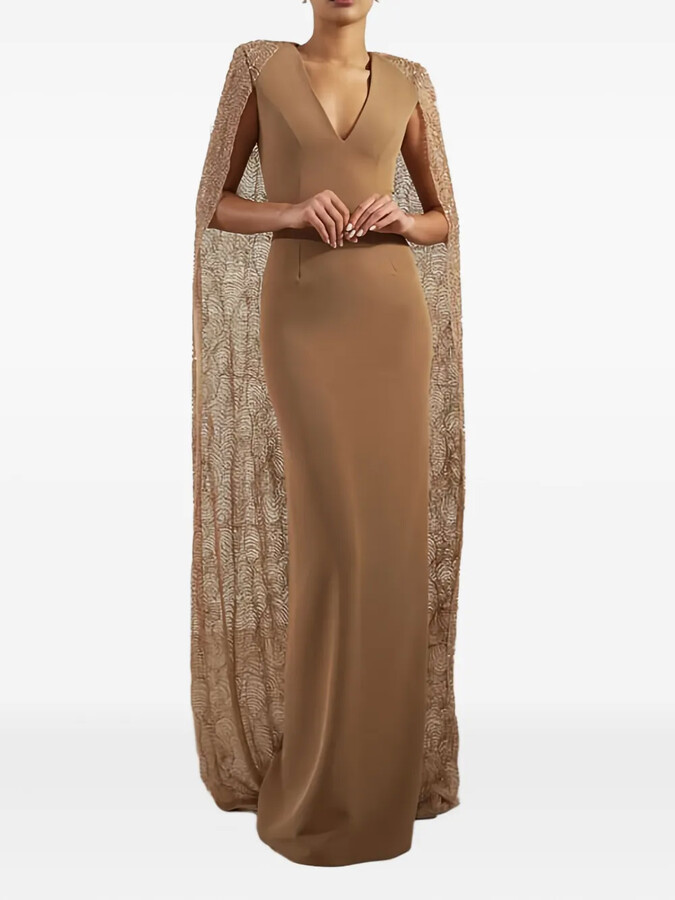 Rhea Costa Asma cape-detail maxi dress