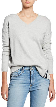 LISA TODD Patch Perfect V-Neck Cotton/Cashmere Sweater w/ Sequin Elbow Patches