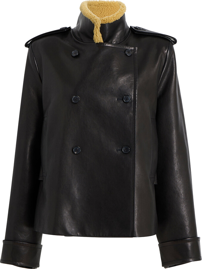 KHAITE Dean Shearling-Collar Leather Jacket