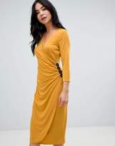 Thumbnail for your product : ASOS DESIGN ruched midi wrap dress with contrast buttons