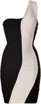 Thumbnail for your product : Herve Leger Black/Cream One Shoulder Bandage Dress Gr. M