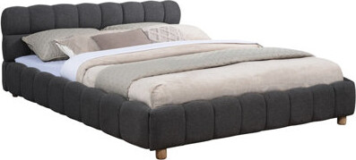 Latitude Run Queen Size Modern Bedroom Low Profile Slat Bed Frame Fabric Upholstered With Grid - Pattern And Natural Engineered Hardwood Assembly Required