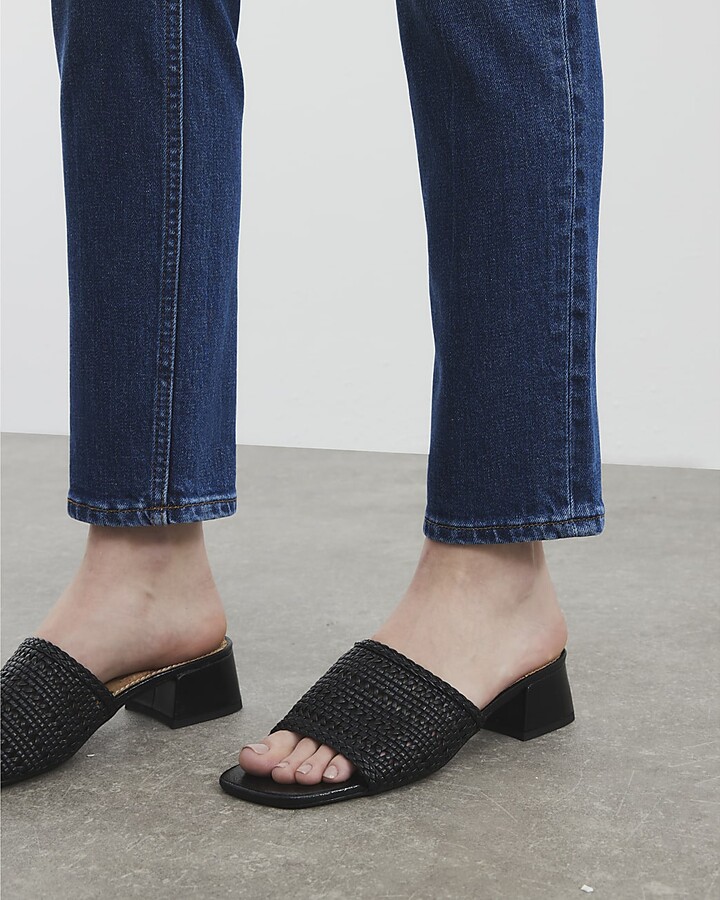 River Island Womens Black Woven Block Heel Mule Sandals ShopStyle