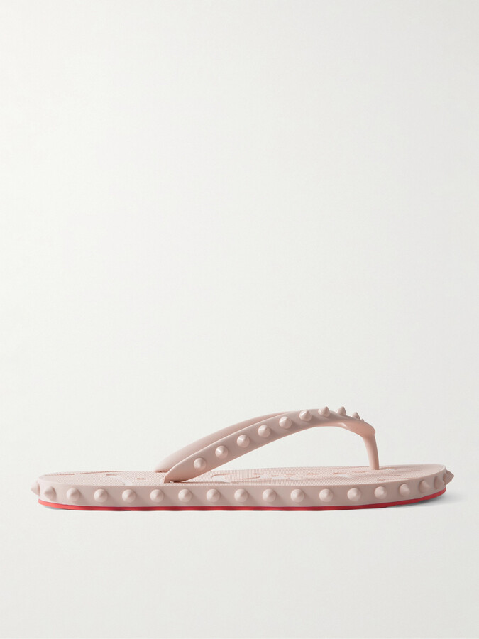 Christian Louboutin - Super Loubi Studded Rubber Flip Flops - Neutrals