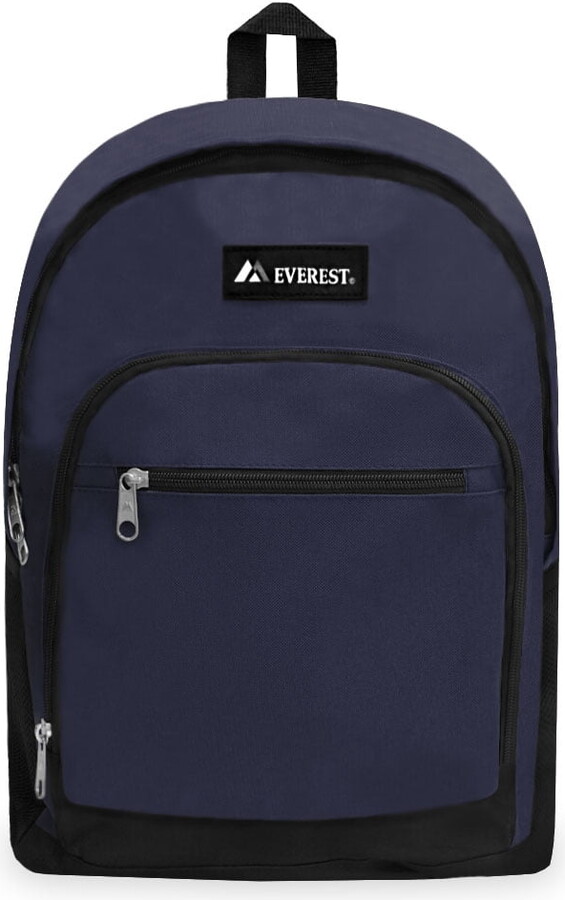 Everest 16.5" Casual Backpack w/ Side Mesh Pocket, Navy All Ages, Unisex 6045-NY/BK, Carrier and Shoulder Book Bag for School, Work, Sports, and Travel