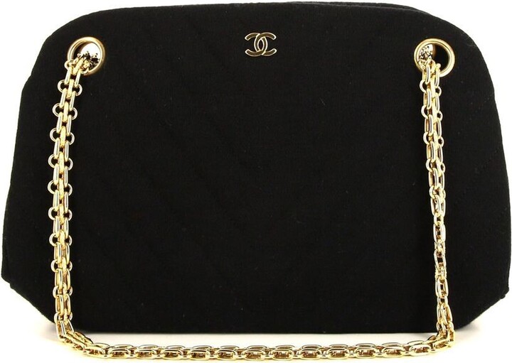 Chanel Pre-owned Timeless Line Chevron Double Flap Shoulder Bag - Black