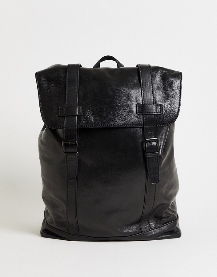 ASOS DESIGN leather backpack in black with handle - ShopStyle