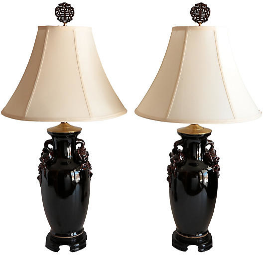 One Kings Lane Vintage Chocolate Chinoiserie Table Lamps Set of 2