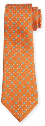 Kiton Neat Box-Pattern Printed Silk Tie, Orange
