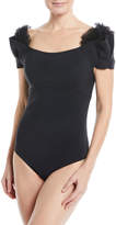 Thumbnail for your product : Chiara Boni La Petite Robe Beso Off-the-Shoulder Solid One-Piece Swimsuit with Mesh Trim