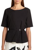 Thumbnail for your product : Piazza Sempione Cotton Poplin Belted Top
