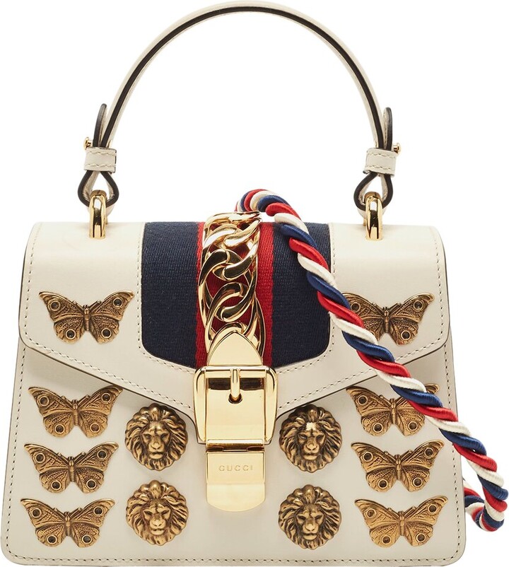 Gucci White Bee Star Print Leather Small Sylvie Web Chain Shoulder Bag Gucci