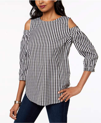 Charter Club Gingham Cold-Shoulder Tunic, Created for Macy's