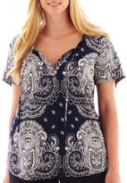 Thumbnail for your product : JCPenney a.n.a Short-Sleeve Cuffed Henley Blouse - Plus