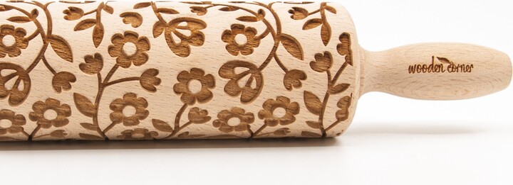 No. R319 Little Flowers - Rolling Pin, Embossed Rolling Pin, Wooden Roller Engraved, Embossing Cookies, Toys, Stamp