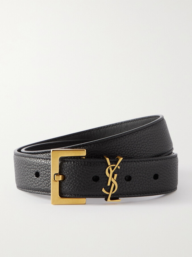 Crystal Embellished Leather Belt in Black - Saint Laurent