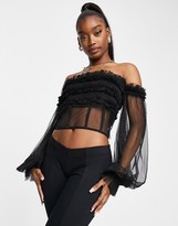 Thumbnail for your product : Lace & Beads exclusive off shoulder tulle top with corset waist in black