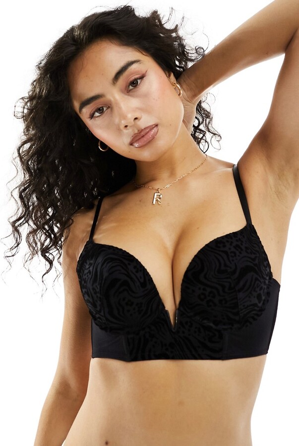 Curve Muse Women's Plus Size Perfect Shape Add 1 Cup Push Up Underwire Bras-2PK-Black  Print, Black-32B at  Women's Clothing store