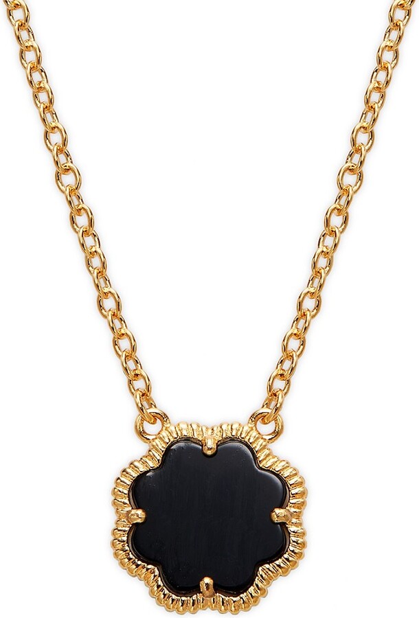 Black Flower Lucky Clover Rose Gold Pave CZ Jewelry Set: Earrings & Necklace