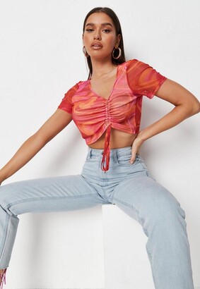 Missguided Tall Red Psychedelic Print Mesh Crop Top - ShopStyle