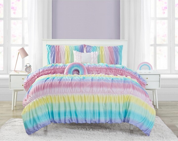 Alex + Bella Rainbow Ruched Pink 4-Piece Microfiber Comforter Set - Twin