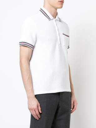 Thom Browne Short Sleeve Pocket Polo With Cricket Stripe In Chunky Basket Stitch