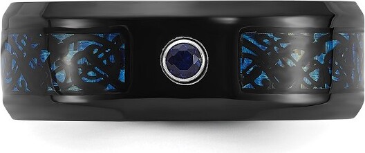 ChiselTitaniumBlackandBlueIP-platedwithBlueCubicZirconiaCarbonFiberInlayinClearEpoxy8mmBandRing