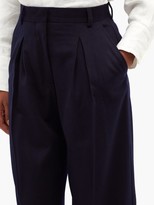 Thumbnail for your product : Officine Generale Sophie Box-pleated Wool-flannel Wide-leg Trousers - Navy